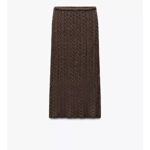 ZARA BROWN CABLE KNIT WOOL BLEND MIDI SKIRT